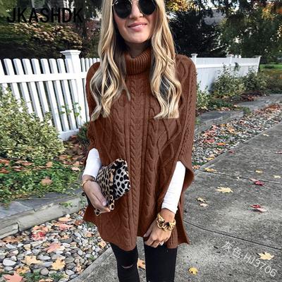 Women's Fashion Casual Solid Color Print Fall Winter Long Sleeve High Neck Loose Sweaters