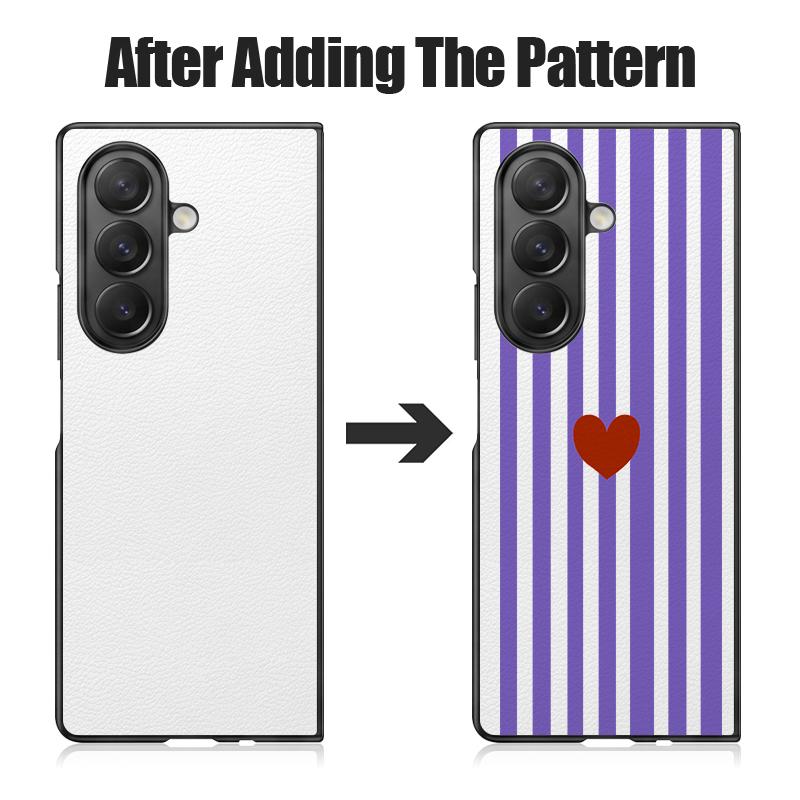 Stripe Heart Pattern Case For Samsung Galaxy Z Fold 8 Ultra 7 6 5 Fold8 Fold7 Fold6 Luxury Leather Skin Hard Folding Phone Cover
