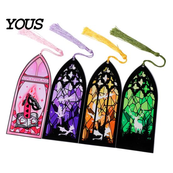Transparent Acrylic Bookmark Stained Glass Art Bookmark, Halloween Dark Aesthetic Book Mark, Clear Page Marker with Tassel, Gifts for Readers & Lovers