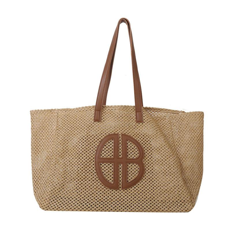 Woven Tote Bag With Contrast Color Design For Daily Casual Wear