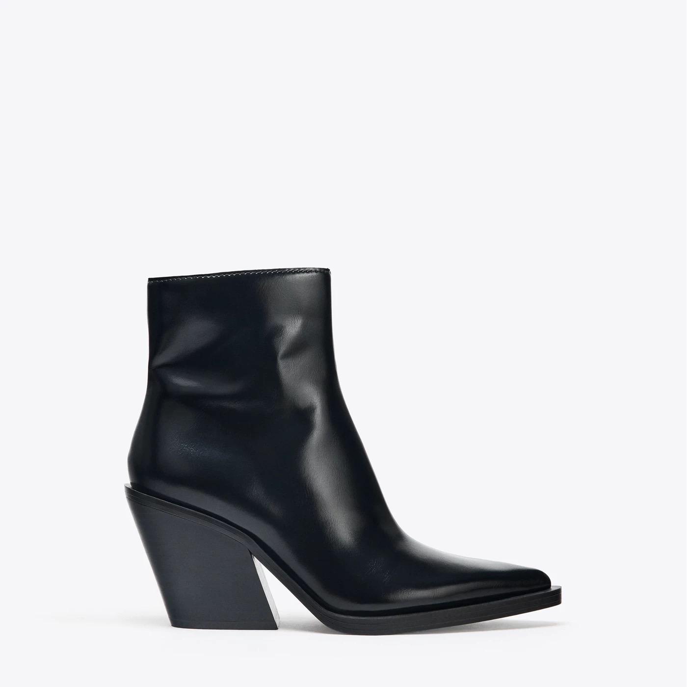 Women`s Black Leather Ankle Boots Pointed