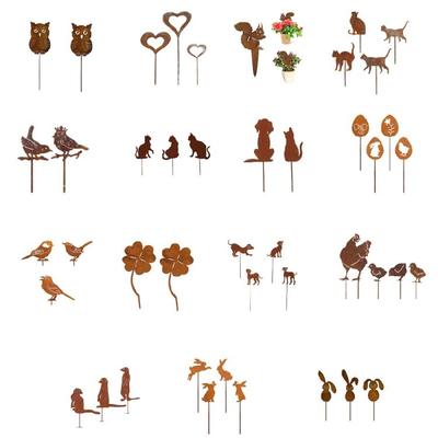 Garden Decors for Outside Metal Rusted Animals Decorative Garden Stakes
