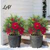 Outdoor Patio Christmas Accents Artificial Poinsettia Flower Yard Stake Red Floral Ground Spike Decor Potted Pine for Weather‑Resistant Fake Plant