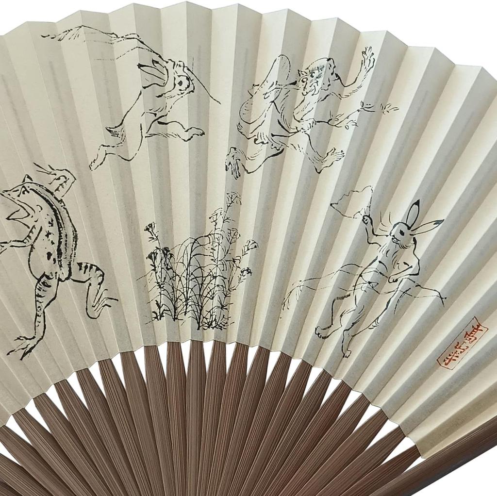 of Frolicking Fan National Treasure A stylish and cute fan featuring a sumo wrestler made in unisex and a charming picture scroll Made in Japan for