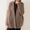 European and American V-neck twist sweater women's autumn and winter coat wearing lazy wind knitted cardigan top