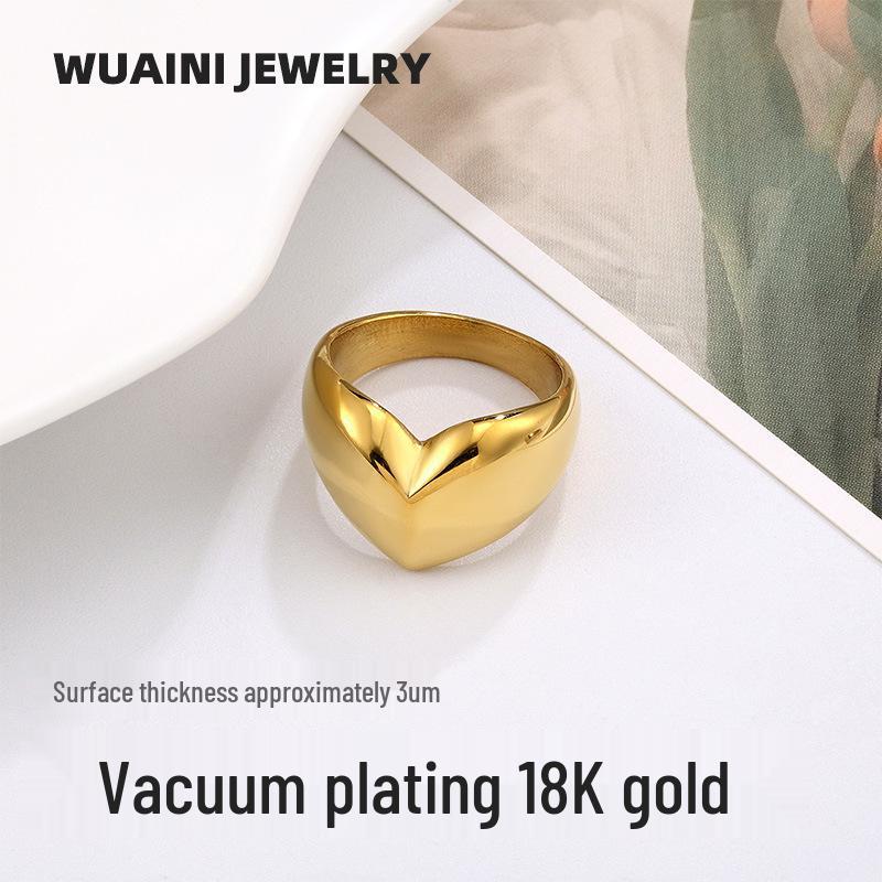 Damen High-End Titanstahl Geometrischer Herz- und Kronenring