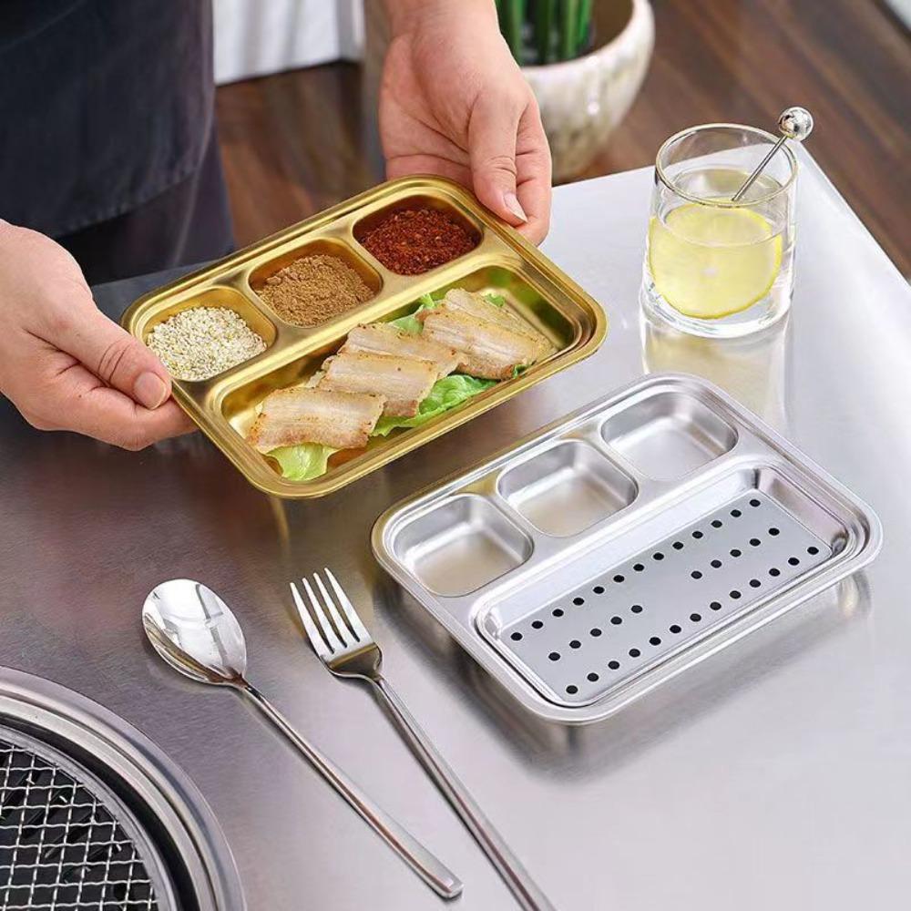 Convenient BBQ Tray 304 Stainless Steel Multipurpose Divided Plates Home Gatherings