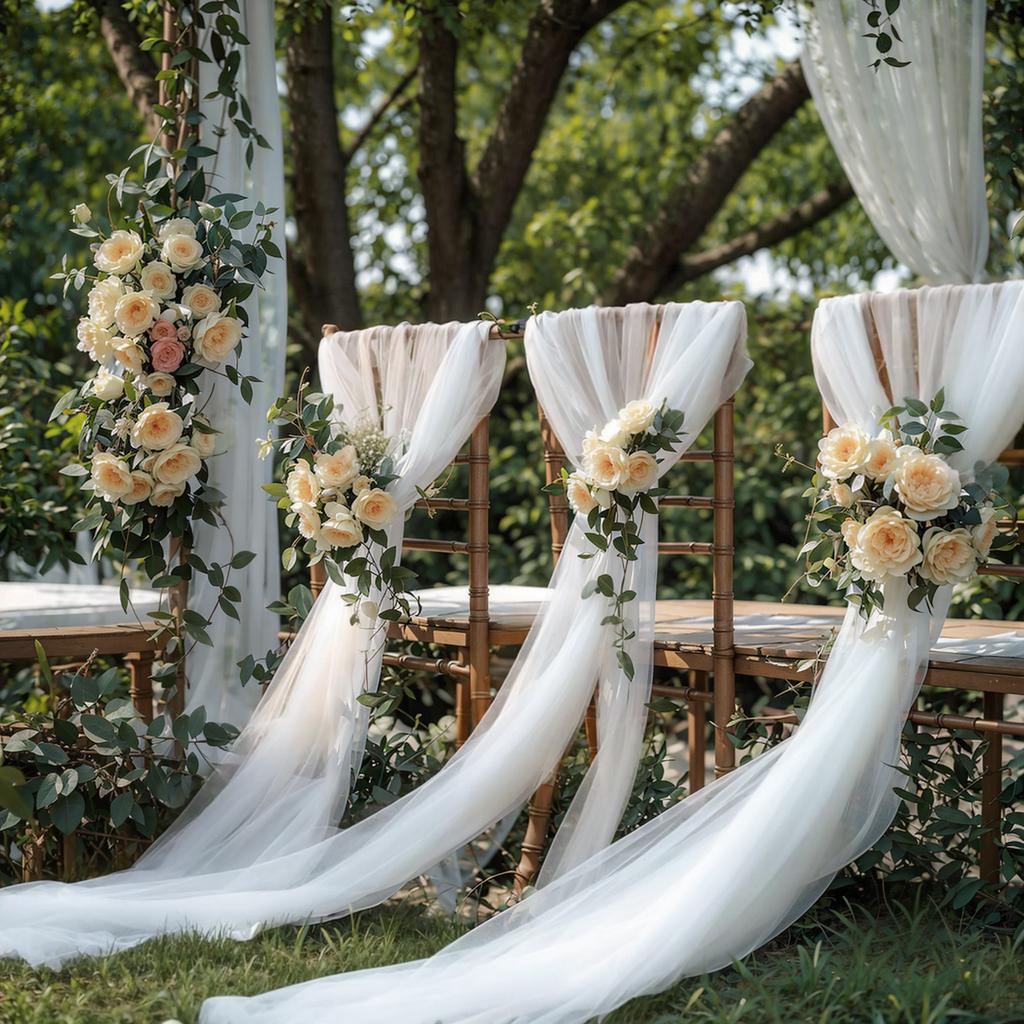 5/10M Organza Tulle Sheer Fabric Backdrop Curtain, Modern Organza Outdoor Party Decor Chair Decoration For Wedding, Party Decor