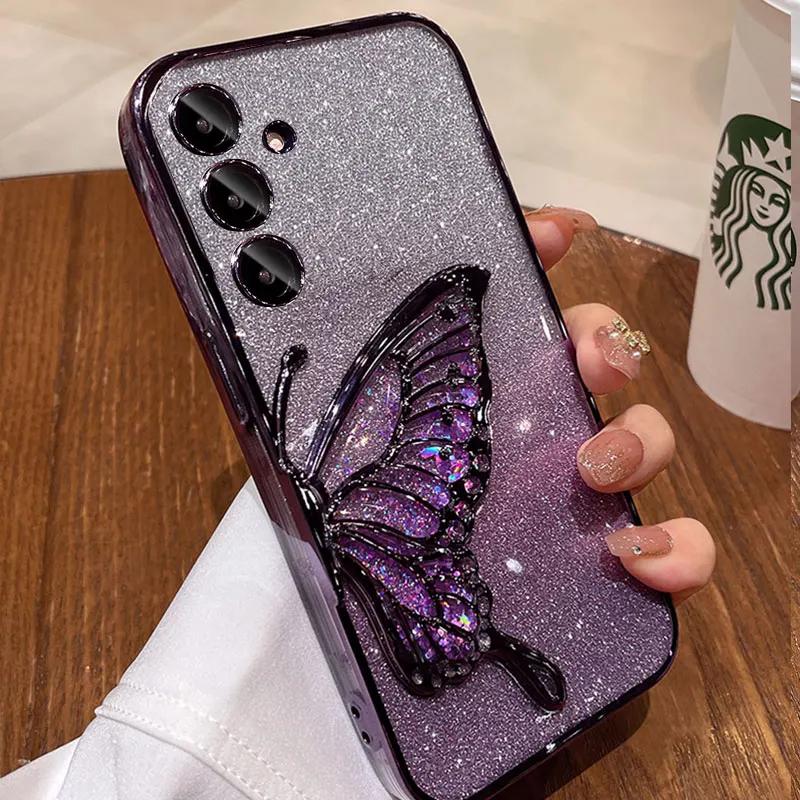 Quicksand Butterfly Glitter Case For Samsung Galaxy A55 A34 A14 A15 A35 A25 A54 S23 Plus S24 FE S25 Ultra Shockproof Cover