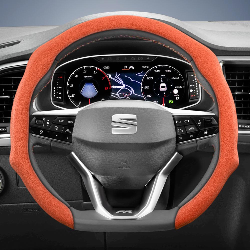 nlcr7 Suitable for Seat Premium Suede Snap-On Steering Wheel Cover, Non-Slip and Durable, Available for Ibiza, Arona, Leon, Leon Sportstourer,