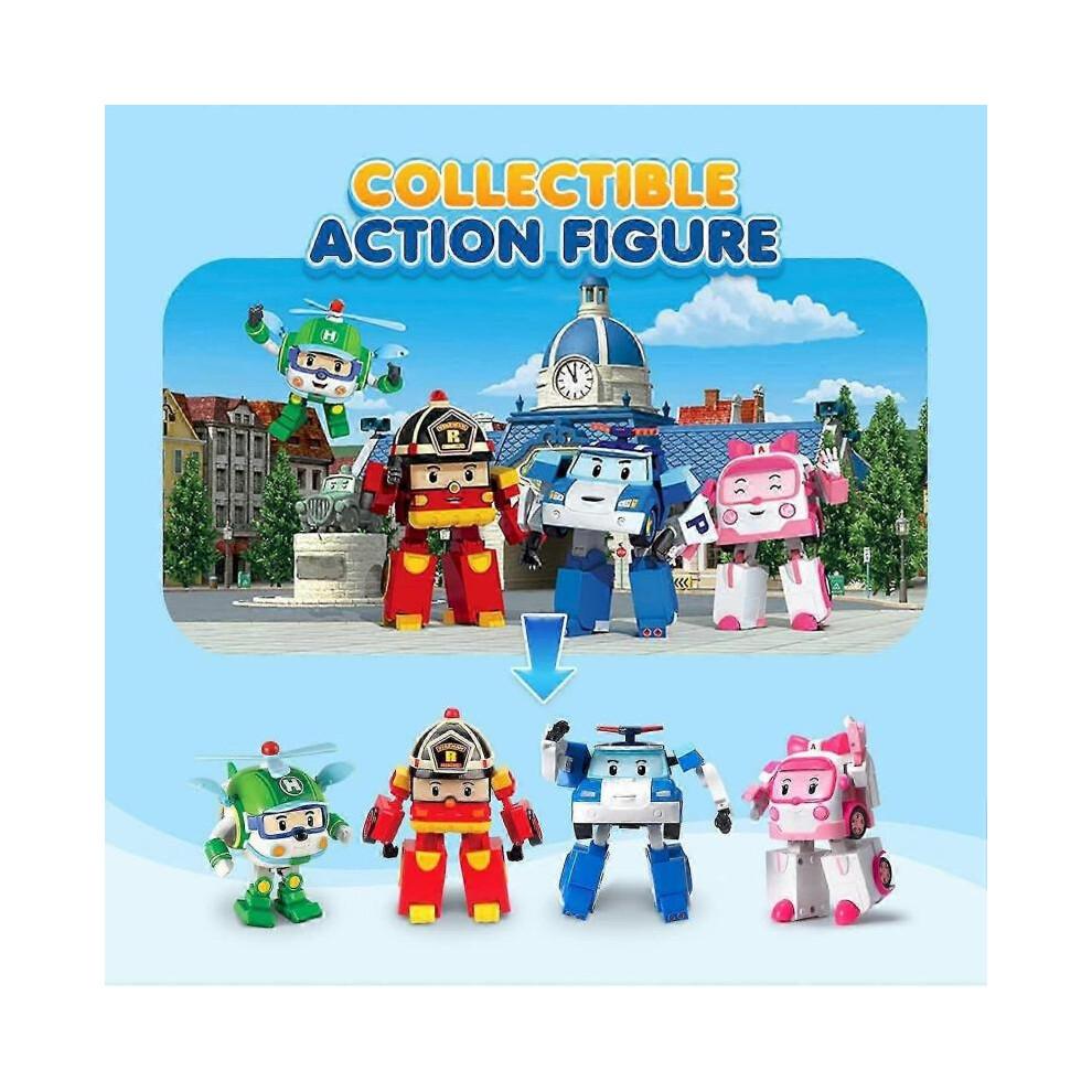 Robocar Poli 4er-Pack: Poli + Amber + Roy + Helly, transformierbare Roboter-Spielzeuge, 10 cm große, transformierbare Actionfiguren, Einsatzfahrzeug-Spielset, Weihnachts- und Geburtstagsgeschenk