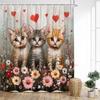 Cute Cats Shower Curtain Vintage Watercolour Floral Plant Animals Pet Kids Bath Curtains Fabric Home Bathroom Decor With Hooks