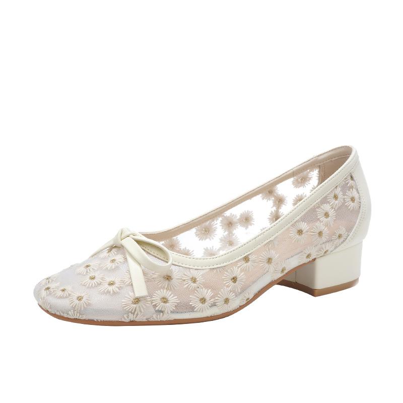Fashion Chic White Daisy - Embroidered Mesh Flats | Romantic & Sweet, Perfect for Daily & Dressy Looks
