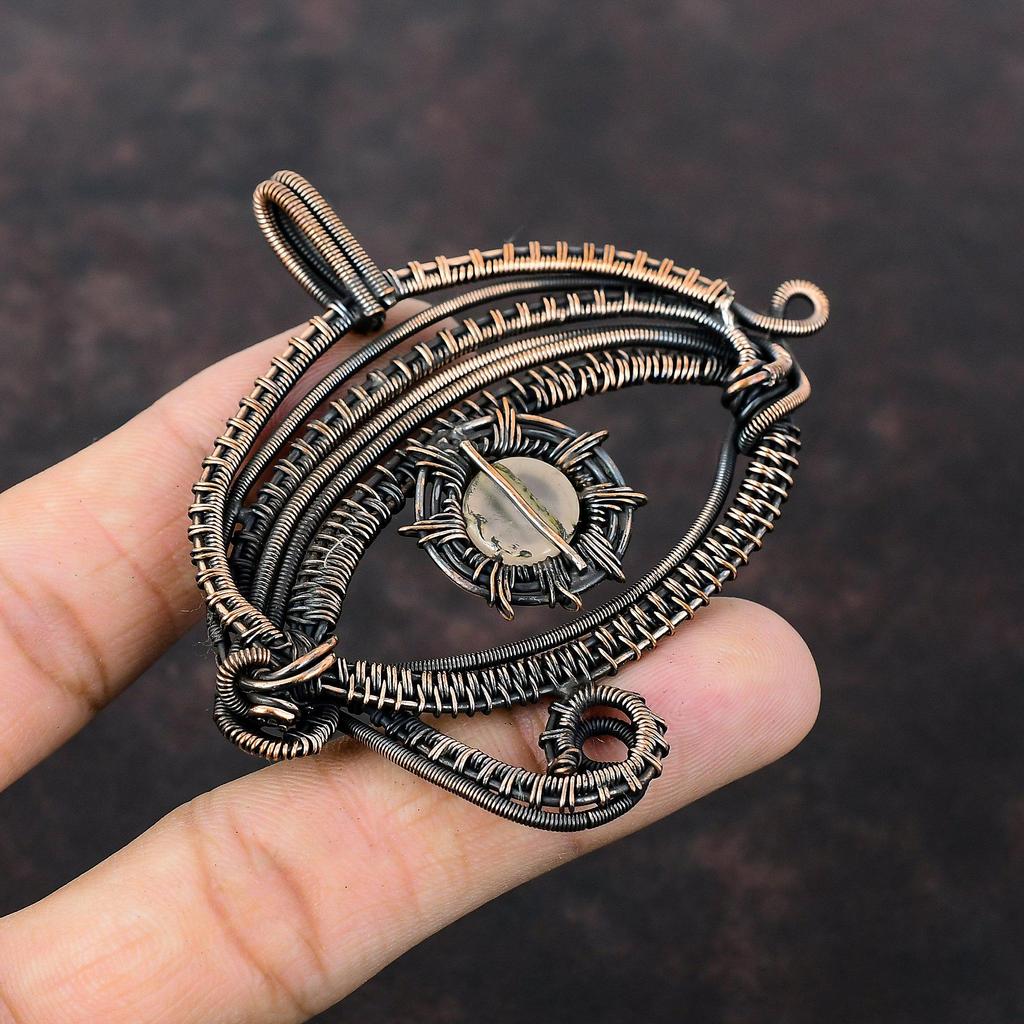 Evil Eye Rose Quartz Pendant Copper Wire Wrapped Pendant Handmade Gemstone Pendant Rose Quartz Jewelry Gift For Women Antique Copper Jewelry