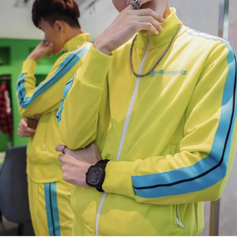 Unisex Palm Angel Schwarz-Weiß Gestreifte Stehkragenjacke - Freizeit-Sportbekleidung