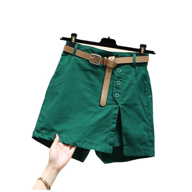 Fustă A-line cu talie elastică și curea pentru femei 2024 - Stil coreean, Bumbac pur, Versatilă și subțiatoare.