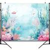 2D Watercolor Underwater Backdrop, Pastel Coral Reef and Fish Photography Background