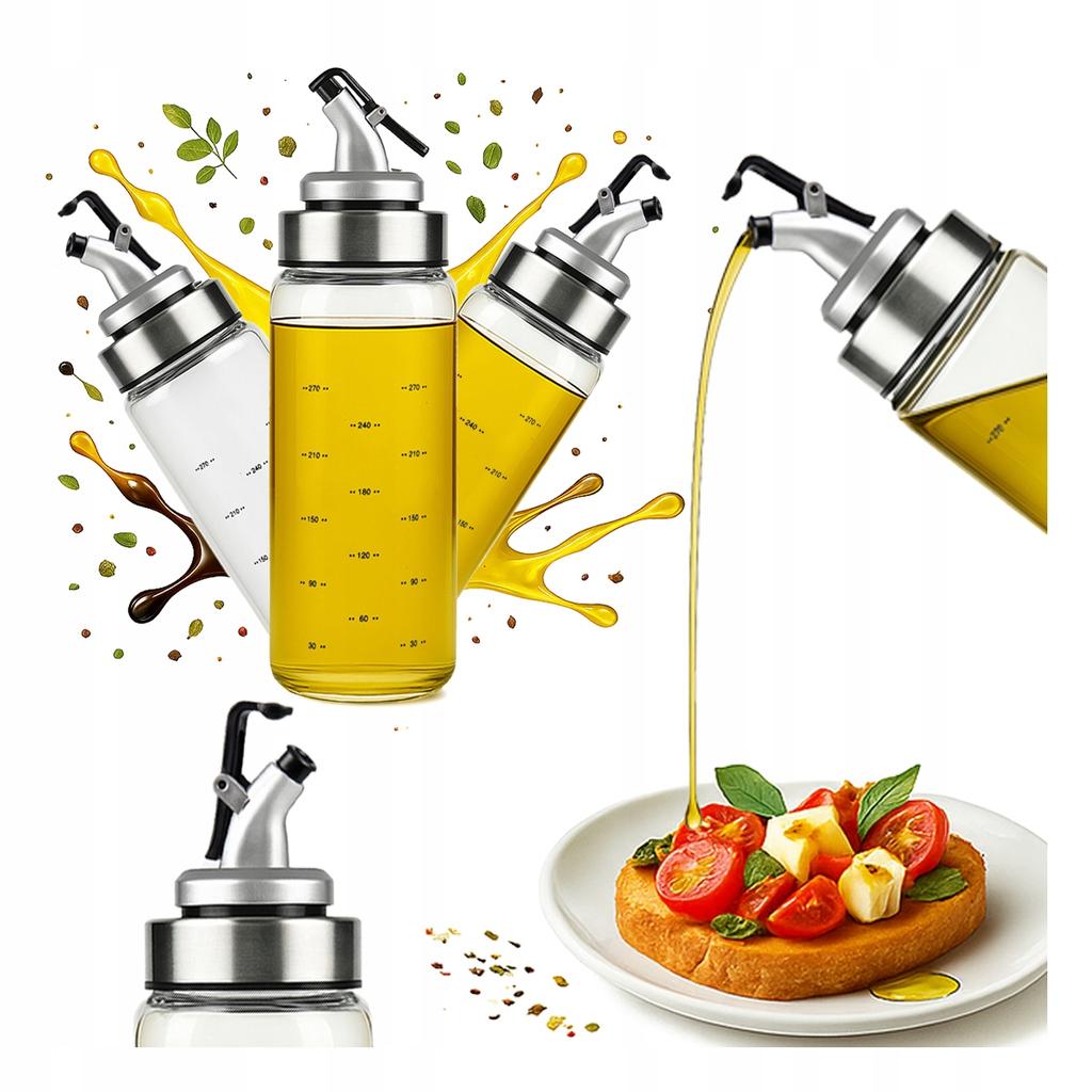 2X Szklany Dozownik Z Podziałką 300 Ml Na Oliwę Ocet Syrop Sos Przyprawy