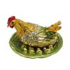 Traditional Chinese Rhinestones Metal Hens Laying Eggs Figurines Fengshui Ornament for Home and Office Desktop Decors