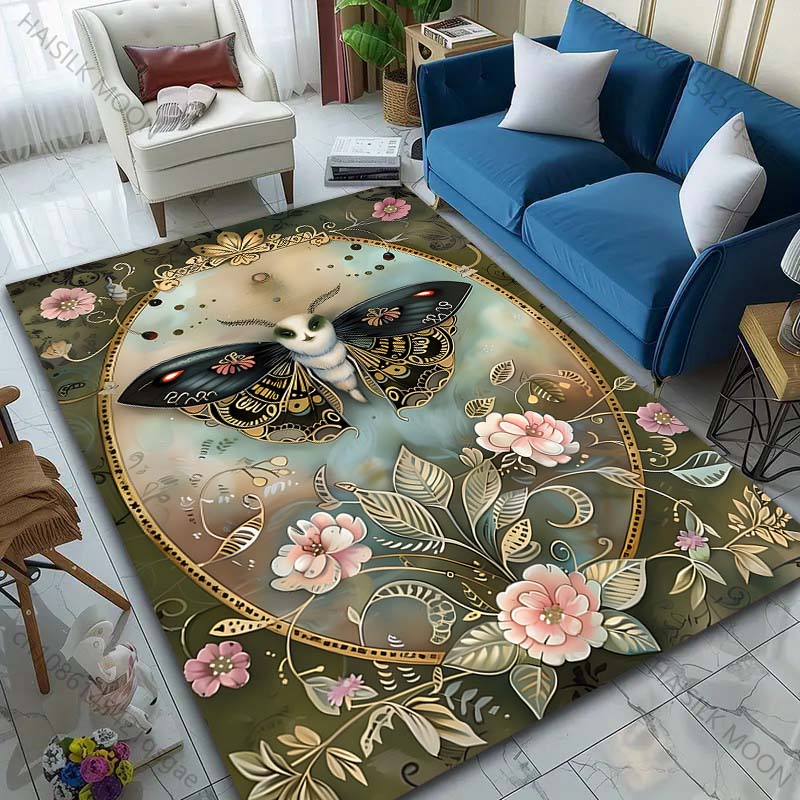 1 Stück Retro Mottenblumenmuster Teppich Teppiche für Schlafzimmer Wohnzimmer Sofamatte Kreative Fußmatte Garderobe Heimdekoration