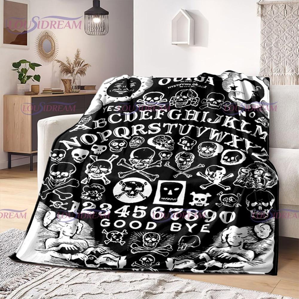 Ouija Board Witchcraft Blanket with Hands Satan Occultism Flannel Blanket Sun Moon Supplies for Altar Gothic Blankets Decor Gift