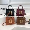 2026 Spring Korean Style Retro Handbag with Square Buckle – Solid Color Textured Shoulder Bag