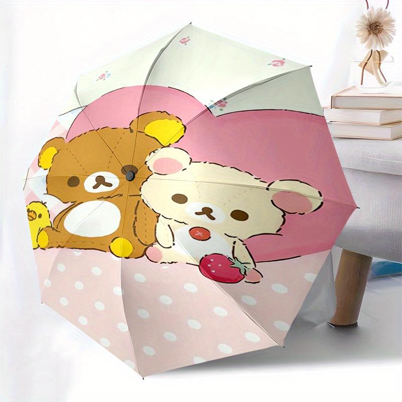 Rilakkuma,Bear Friends Automatic Folding Umbrella Simple 8 Rib Design, Bright Cartoon Pattern, Durable Iron Frame, Suitable For Travel, Outd