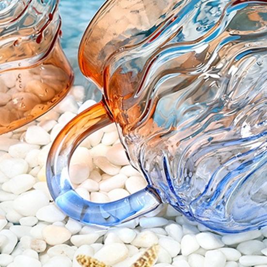 Hrnek se skleněnou vlnou při západu slunce Káva Čaj Víno Šálek 393ml Unikátní textura mořského skla Gradientní barva Sklenice na ledové nápoje Řemeslná domácí dekorace