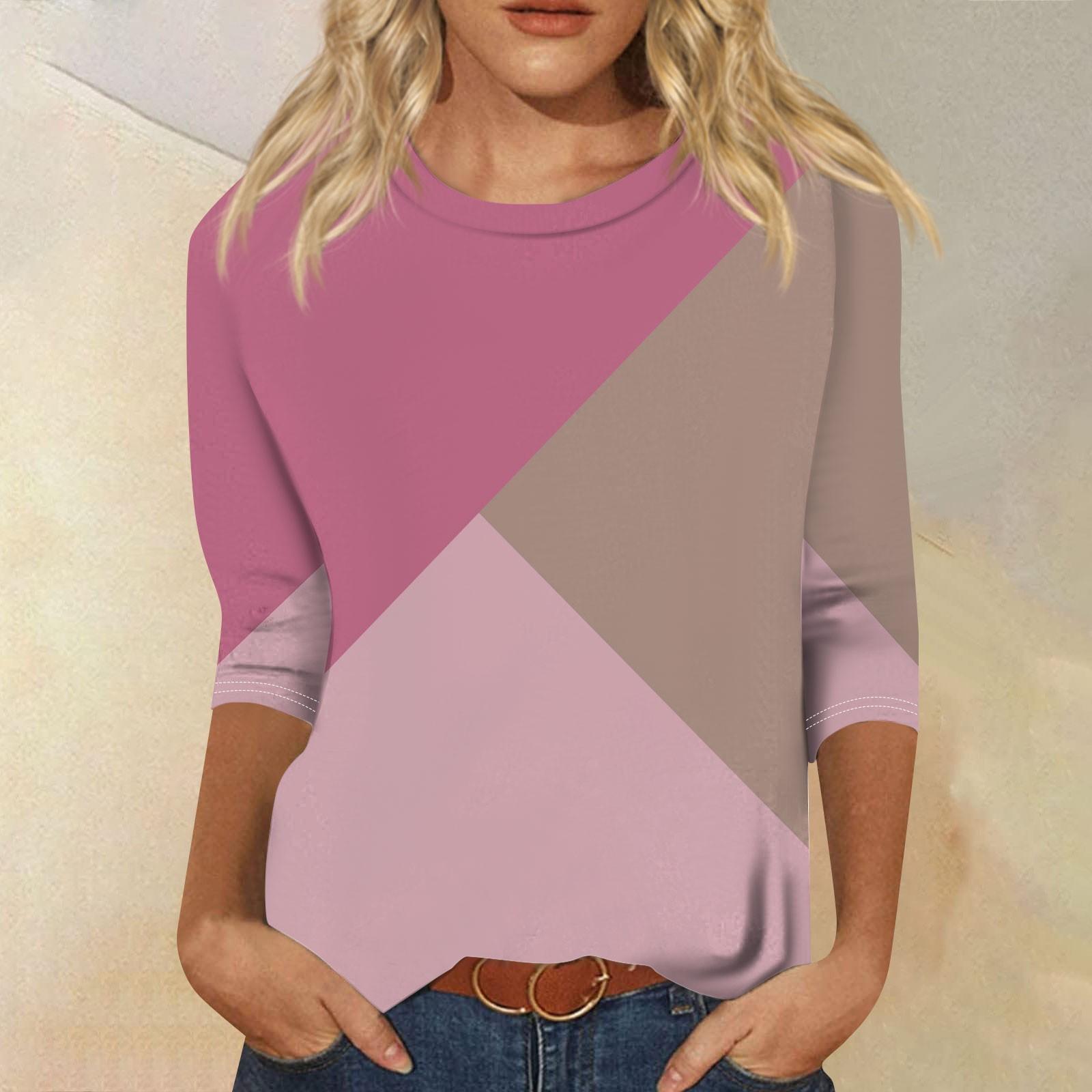 

Женская мода Свободный повседневный топ с круглым вырезом и принтом с семью раздельными рукавами XL арбуз красный