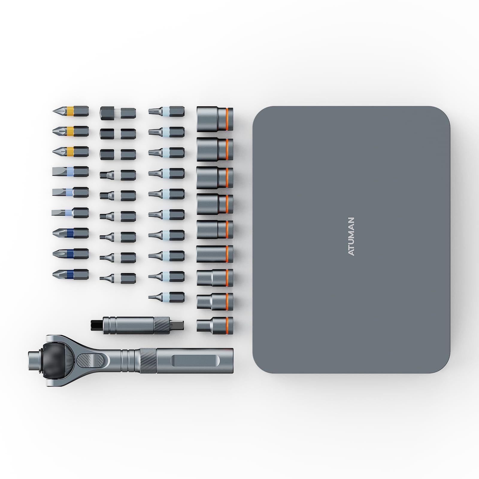 

Прецизионная трещотка-отвертка ATUMAN RS2 с регулируемой долговечной специализированной битой S2, гнездом для хранения, прецизионный ремонтный инструмент, велосипед [40-в-1] серый