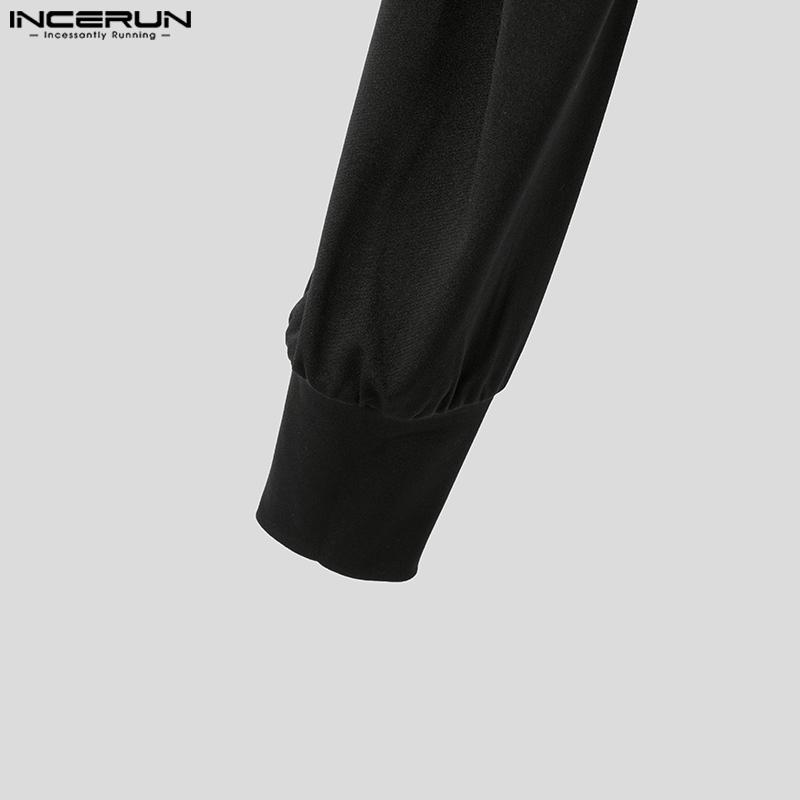 INCERUN Men Long Puff Sleeve Mesh Sheer Patchwork Crop Tops T-Shirts