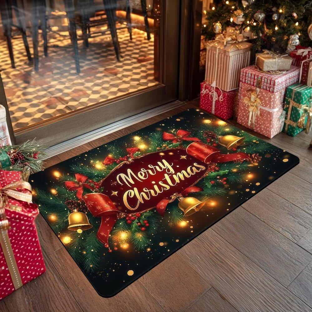 Christmas Dwarf Carpet Mat Merry Christmas Holiday Non Slip Carpet Snowman Santa Claus Pattern Home Entrance Foot Mat