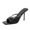 Purple Satin Rhinestone with Sandals Women's Summer New Bow Open-toed Wear High-heeled Cool Slippers