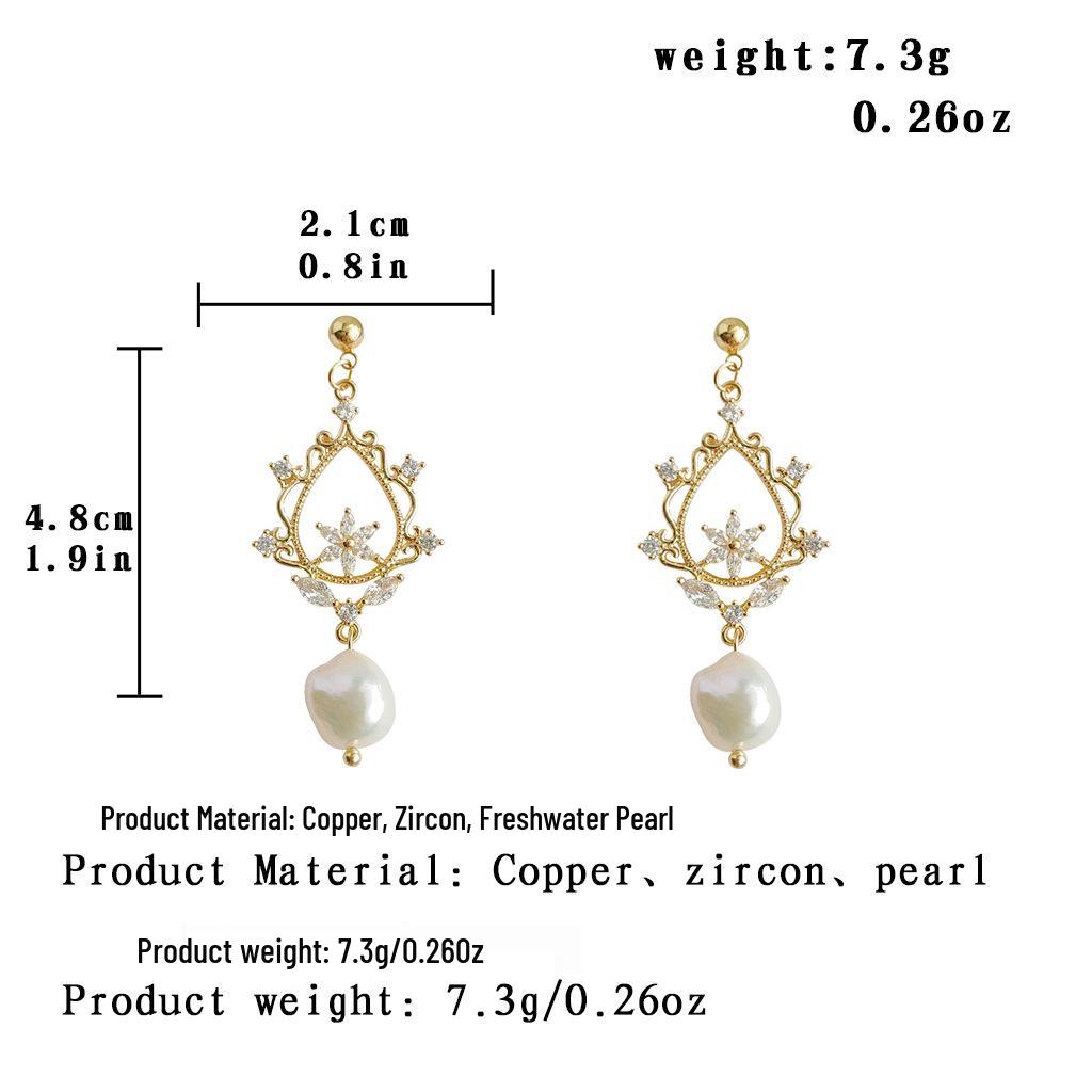 Vintage French Baroque Freshwater Pearl and Zircon Earrings - Retro Luxury Style for Women
