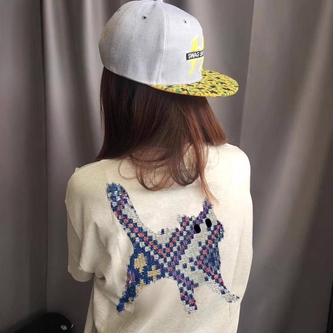 

230 г Тяжелая вышитая футболка из хлопка унисекс с круглым вырезом и свободного кроя с дизайном кошки M for under 47.5 kg светло-серый