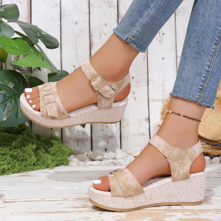 Women Plus Size Platform Sandals Summer New Buckle Strap Fish Mouth Wedge Heel Casual Sandals
