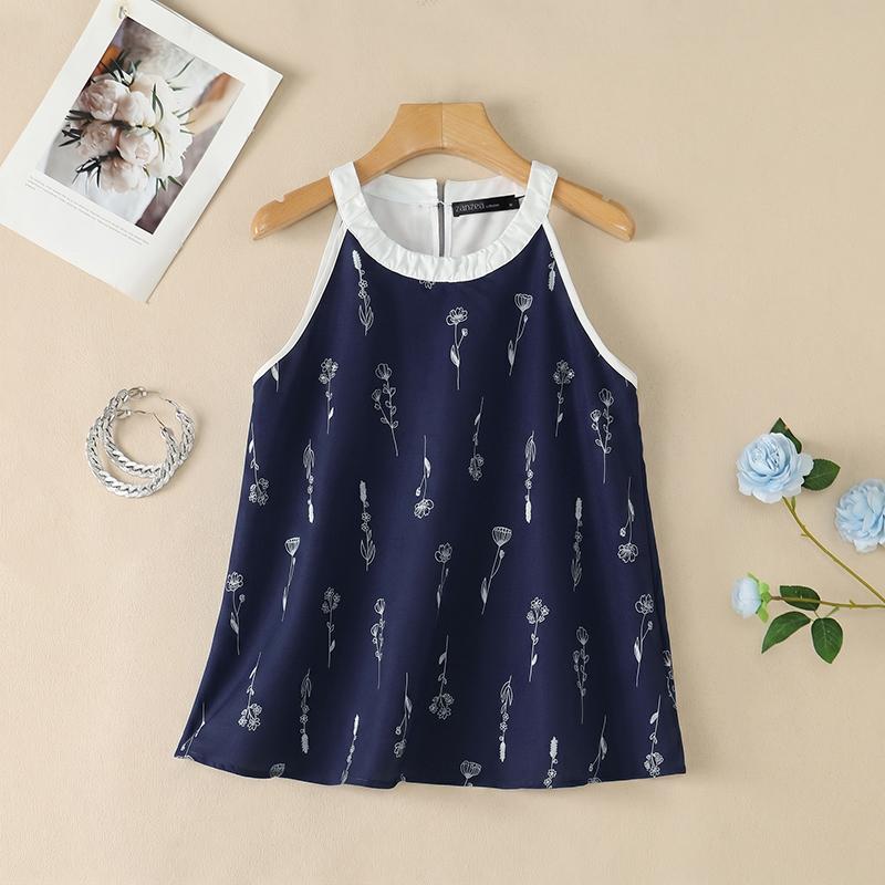 ZANZEA Women Summer Round Neck Casual Sleeveless Print Tank Tops