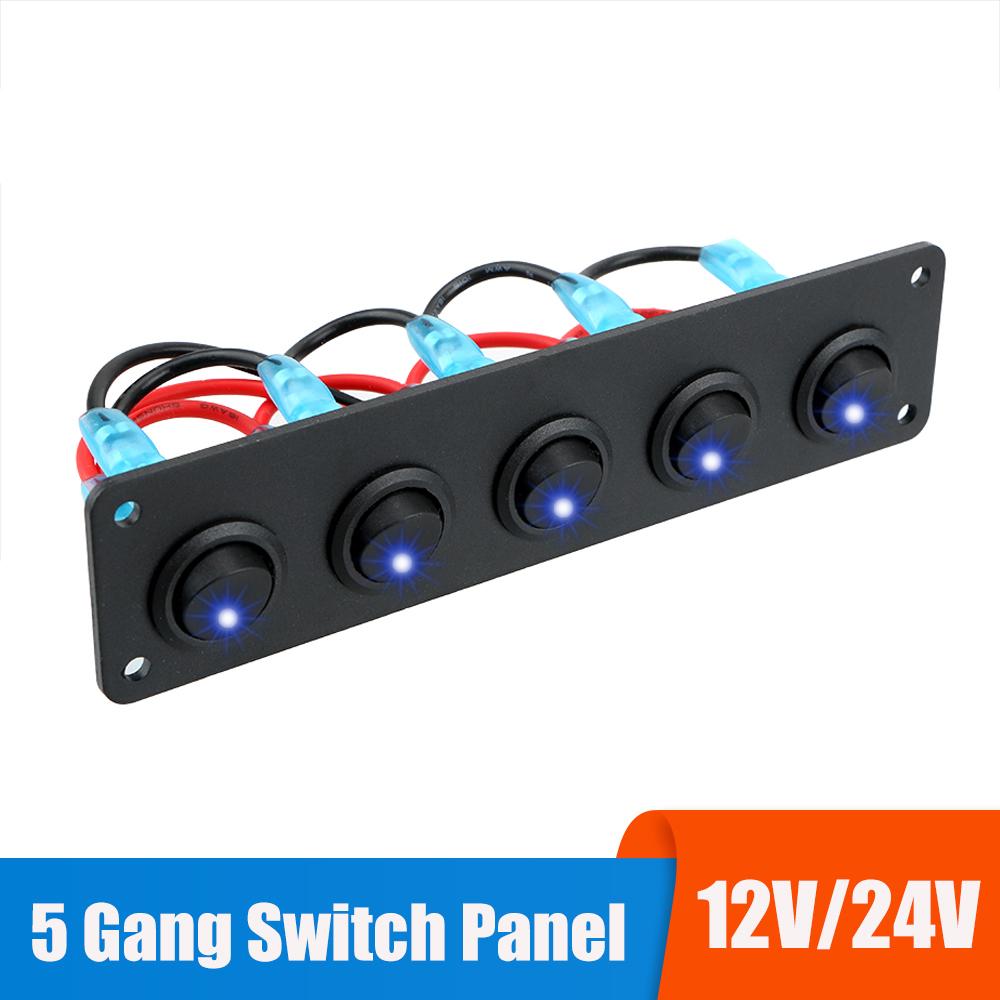 Rocker Toggle Switch Panel for RV Yacht Marine Boat Car Marine Waterproof Interior Parts 12V 24V Light Buttons LED 5 Gang Keys