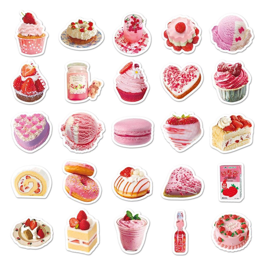 50PCS INS Style Cute Cake & Dessert Stickers - Delicious Food & Small Mochi Design for Stationery Decoration