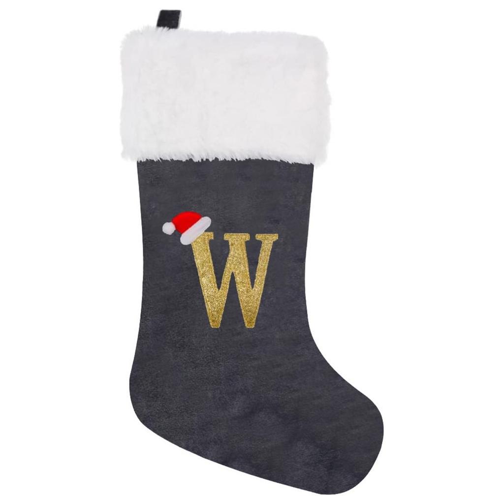 Holiday Christmas Stocking with Faux Fur Cuff Embroidered Letter A Design Classic Hanging Decoration for Fireplace Mantel or Wall Display