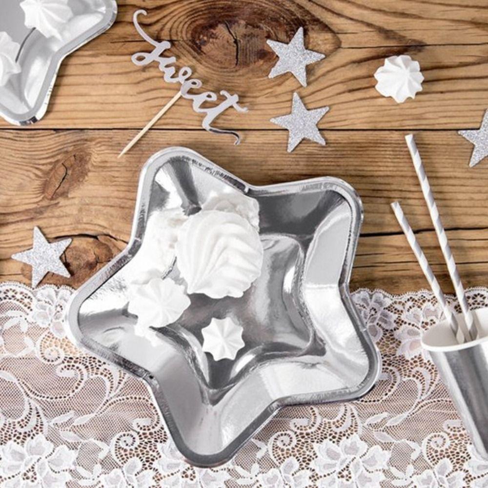 10pcs Disposable Christmas Plate Paper Plate Golden Silver Cake Tray Dinner Plate  Party Supplies