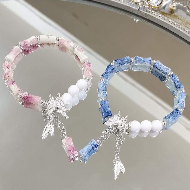 2Pcs  Chinese Ancient Style Butterfly Bamboo Sweet Versatile Couple Bracelet Exquisite Popular  Jewelry Accessory Gift