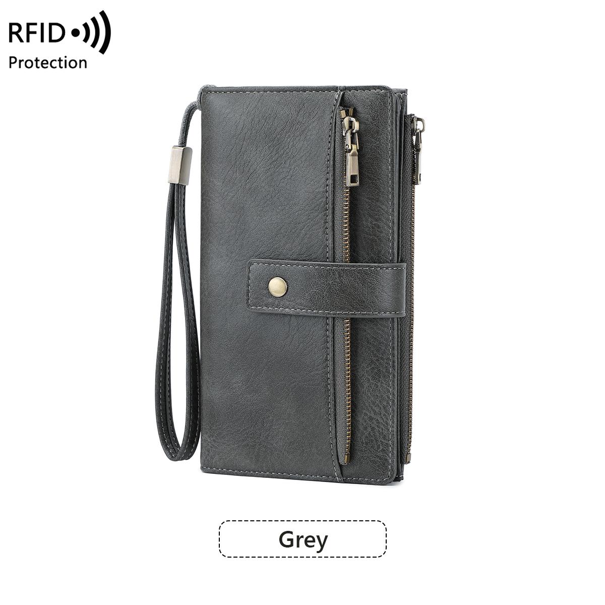 

Women s Wallet RFID Large Capacity Credit Card Holder Fashion Zipper Pocket Leather Bi-Fold Contrast Wristlet Clutch Coin Purse