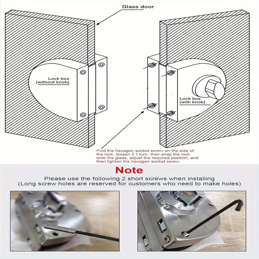 Potrivit pentru sticlă de 1/2 ", 10 mm până la 12 mm, din oțel inoxidabil cu două șuruburi glisante rotative de control al accesului încuietoare ușii din sticlă de birou