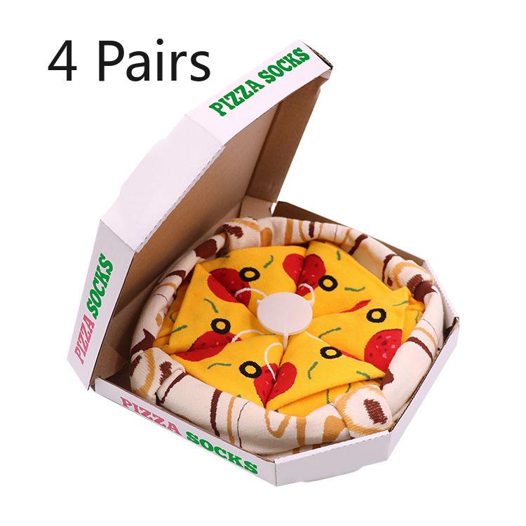 4 Ζεύγη Ανδρικές Μεσάτες Δημιουργικές Μόδες Ζευγαριού Χριστουγεννιάτικο Δώρο Κουτί Πίτσα Κάλτσες