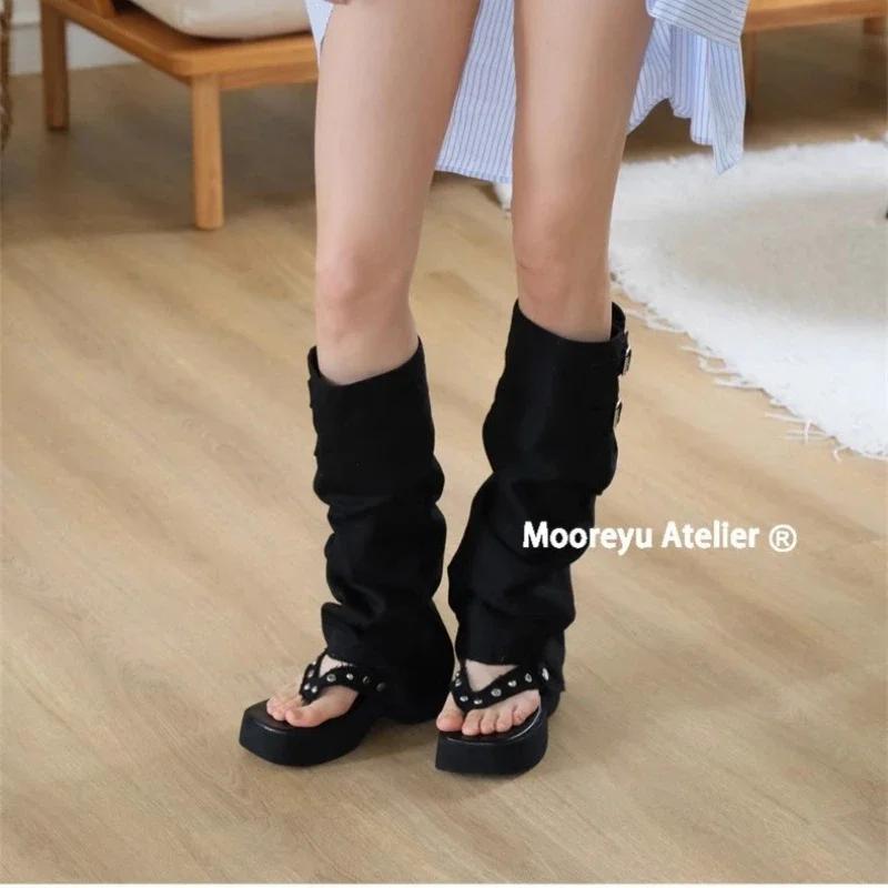 Designer Women's Sandal Boots Toe Clip Platform Sole Belt Buckle Women Shoes Personality Two Ways To Wear Zapatillas De Mujer