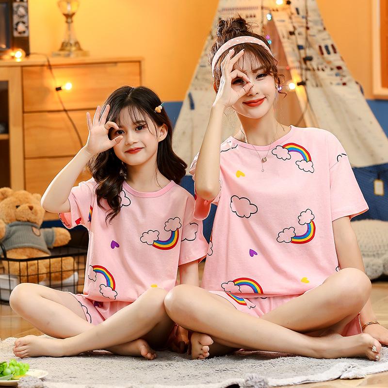 Teens Baby Girl Pajamas Summer Short Sleeved Children's Clothing Sleepwear Cotton Pyjamas Sets for Kids