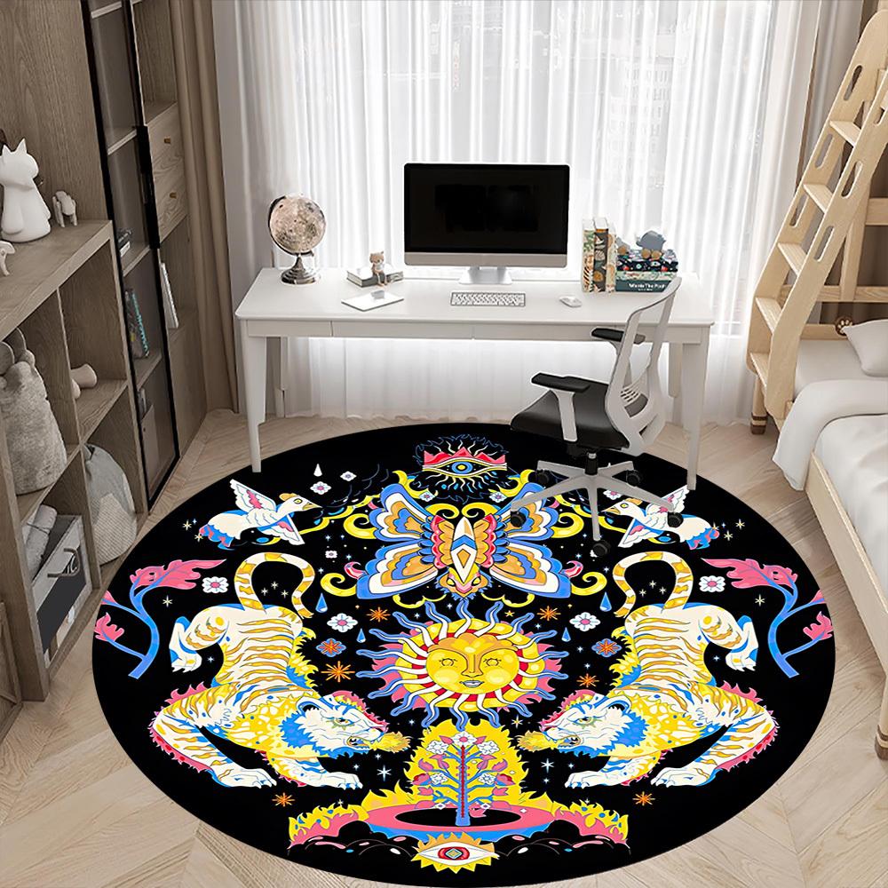 1pc Psychedelic Tiger Chair Carpet for Office, Round Non Slip Durable Large Size Office Carpet, Suitable for Office