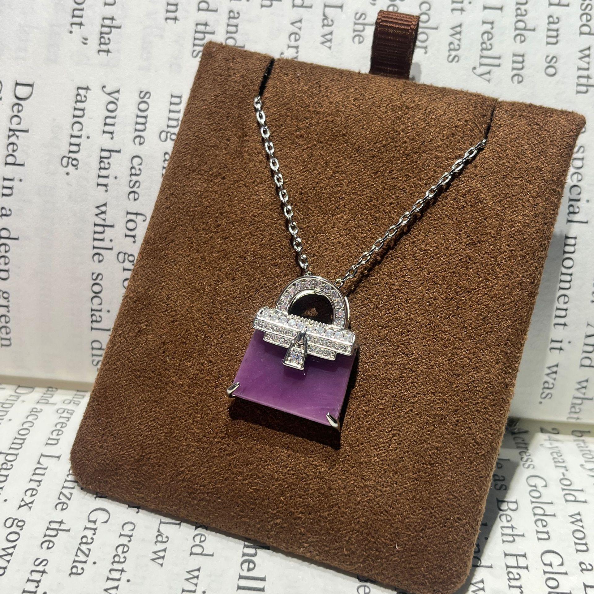 French Retro Light Luxury Full Diamond Violet Bag Necklace Double-Sided Wearable Exquisite Premium Collarbone Chain
