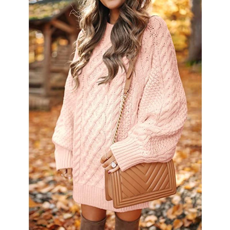Women's Sweater Dress, Women's Long Sleeve Crew Neck Textured Knitted Dresss